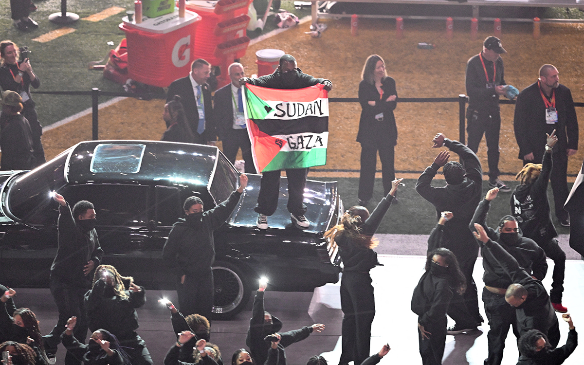 Kendrick Superbowl Halftime Show protester Sudan Gaza